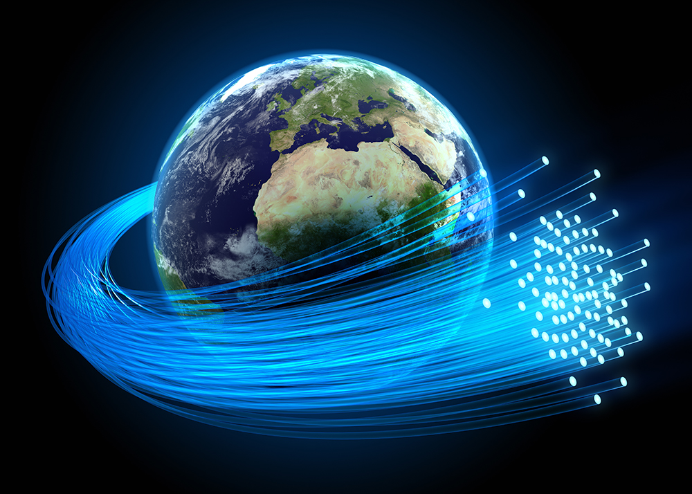 Symbolic optical &quot;fibre in the sky&quot;  - the seamless integration of exisiting optical communication technologies and new optical space communication systems developed under the SPL ScyLight. Copyright iStock