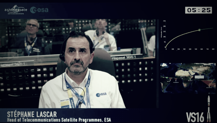 Stéphane Lascar, Head of the Telecommunications Satellite Programmes Department, during SGEO/H36W-1 launch