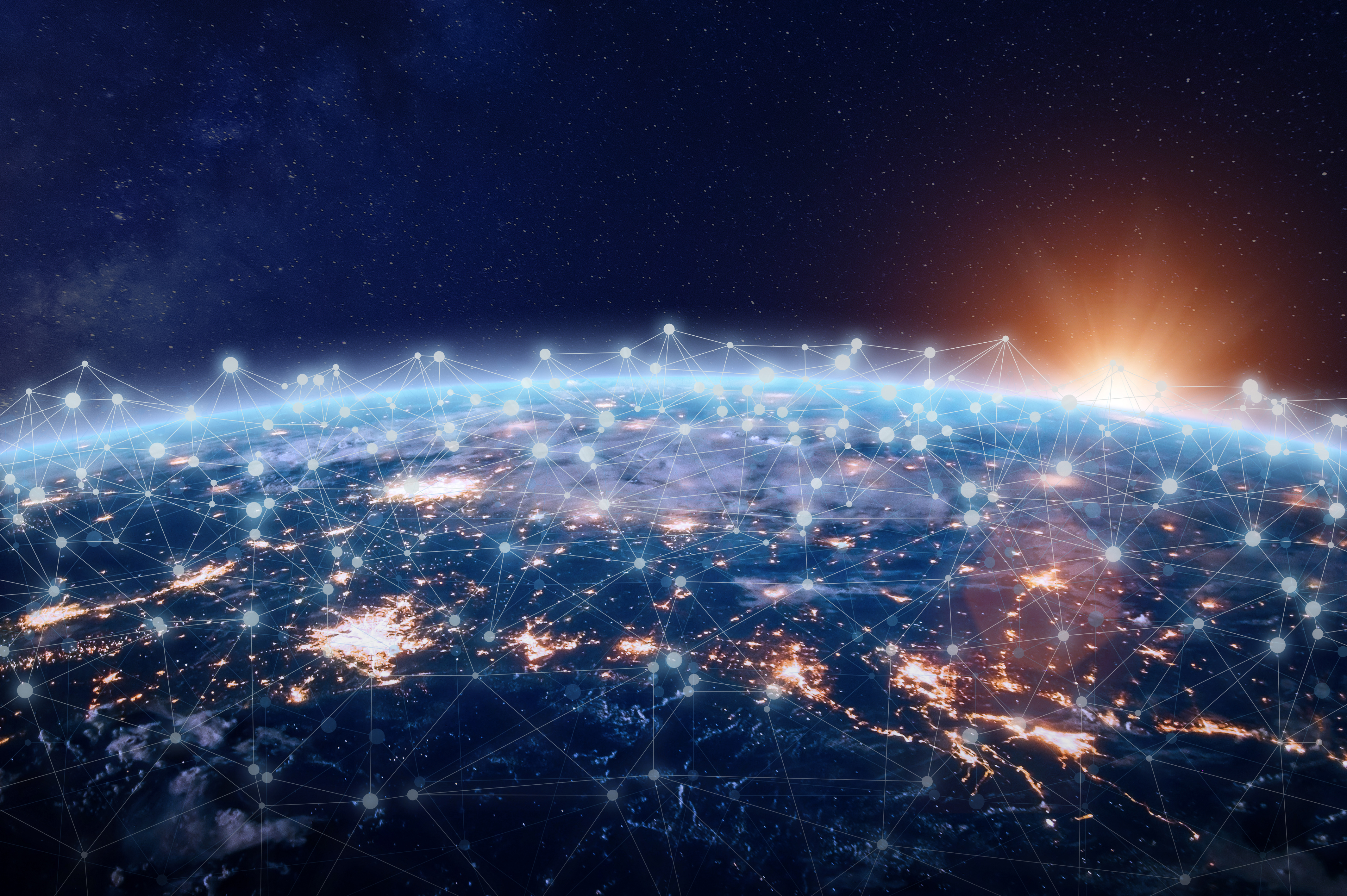 The Earth with connectivity lines above 