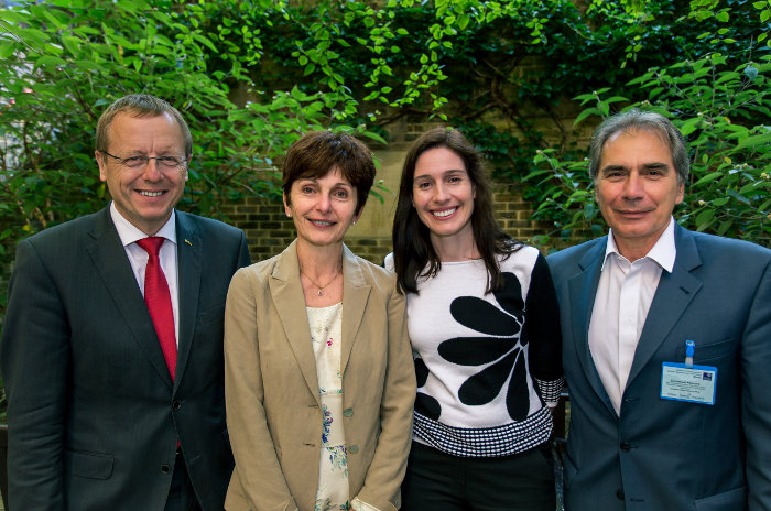 ESA's Jan Woerner, Magali Vaissiere, Ana Bolea-Alamañac, and Emmanuel Rammos