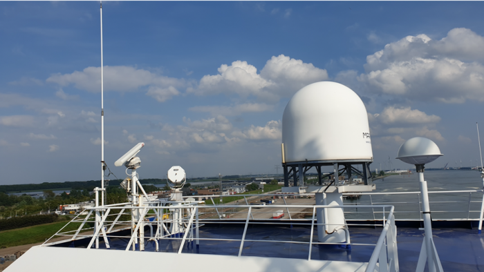 Communications antenna on board the cargo vessel Stena Transporter 