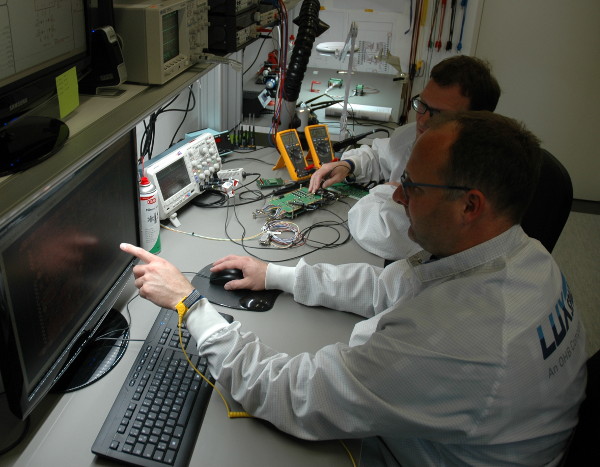 LuxSpace electronics and avionics experts analysing the latest version of Triton-2 avionics equipment