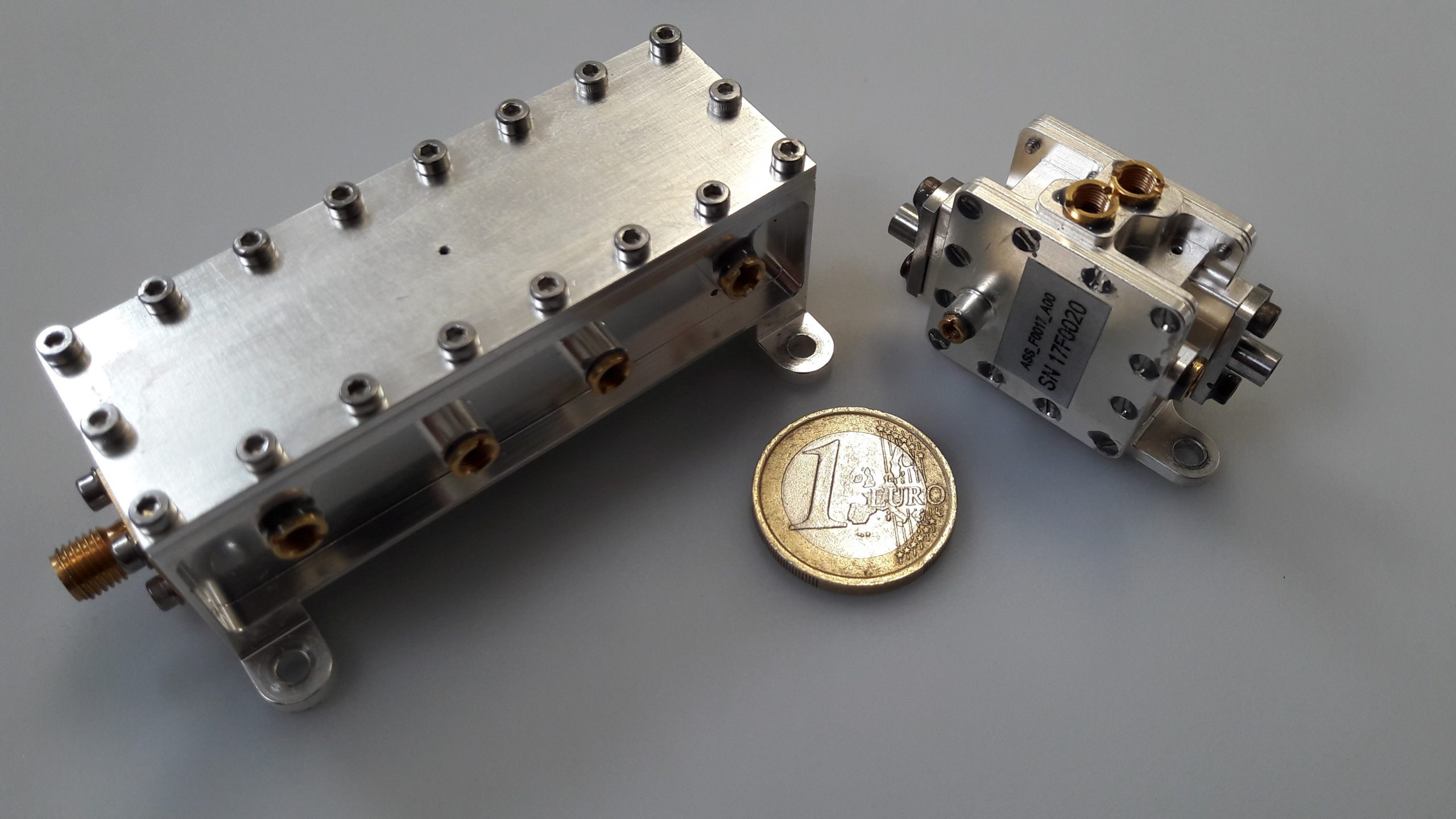 'Final Engineering Models of S-band output filter (left) and L-band input filter (right)'.