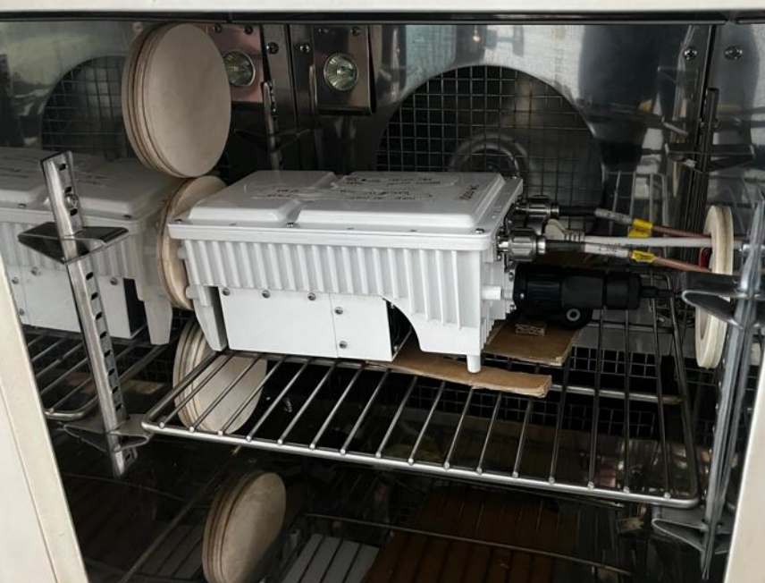 Photograph of the XRJ in the climactic chamber under RF test.