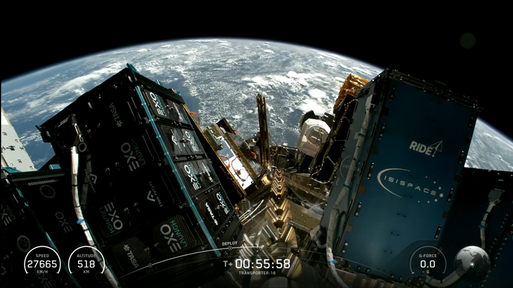 View of the CubeSat deployers on the launch vehicle’s second stage. 