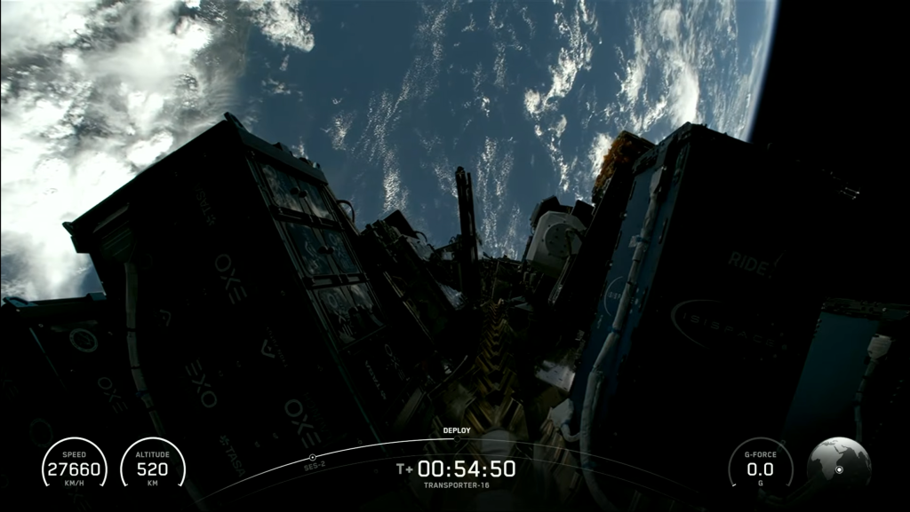 View of the CubeSat deployers on the launch vehicle's second stage.